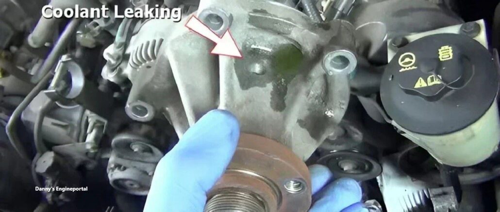 Car water pump leaking coolant through weep hole