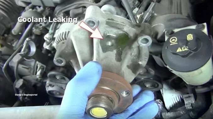 Car water pump leaking coolant through weep hole
