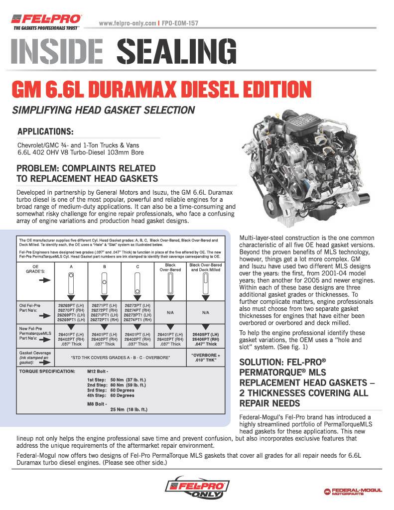 GM 6.6L Duramax Diesel Simplifying Head Gasket Selection Page1